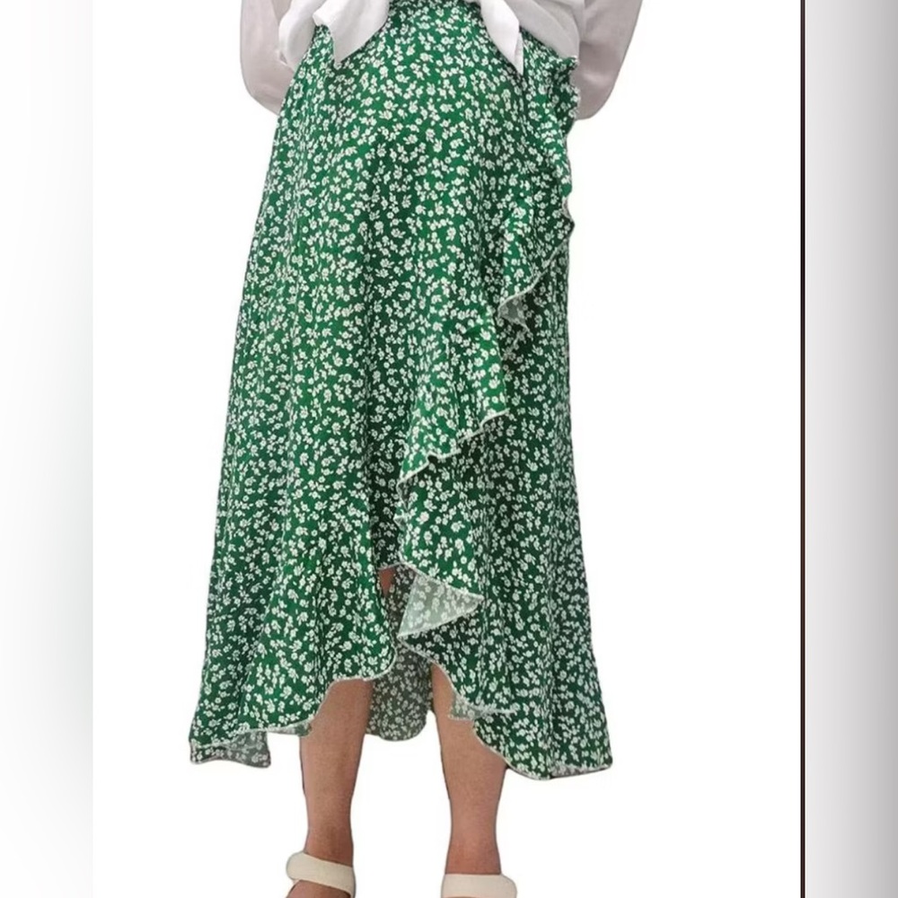 Green Irish Shamrock Print Ruffle Wrap Skirt Farmhouse Lucky St Patrick’s Day